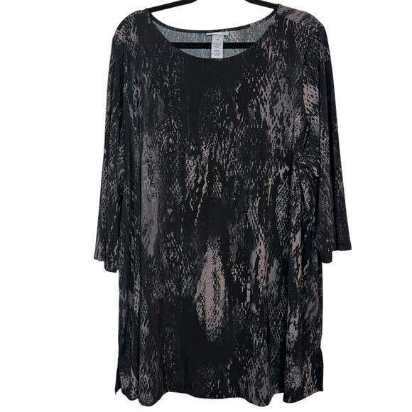 Catherines Black and Brown Snake Print Tunic with 3/4 sleeves Size 2X - Picture 1 of 4